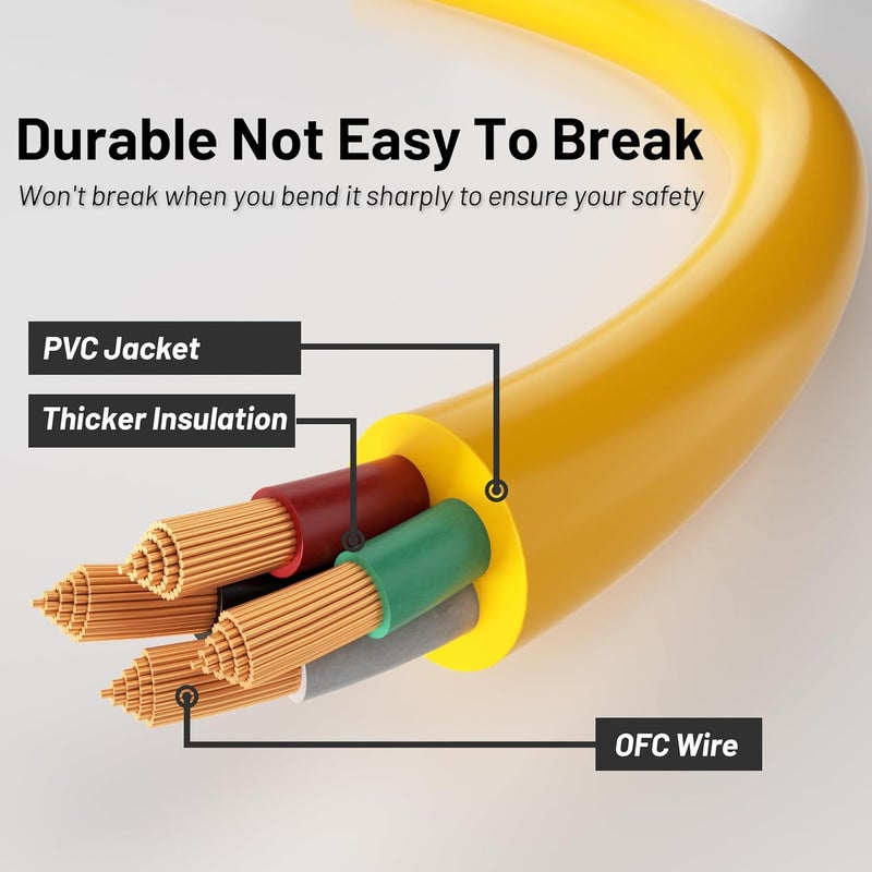 Vockjour 15FT 30 Amp Generator Cord, Outdoor Heavy Duty 4 Prong Extension Cord with Twist Lock, NEMA L14-30P/L14-30R, 30A 125/250V, 10 Gauge, STW, for Home Emergencies, RVs, ETL Listed, Yellow - Image 3